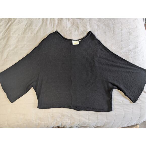 Anthropologie Maeve Black Textured Knit Oversized Crop Top Boxy Boho Large - Picture 6 of 8